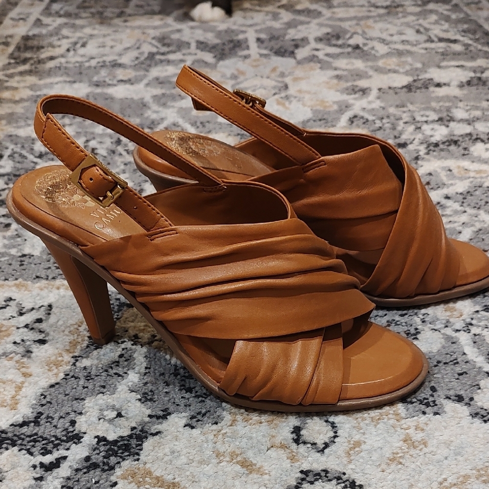 Vince Camuto Tan Leather Slingback Heeled Sandals - Picture 4 of 8
